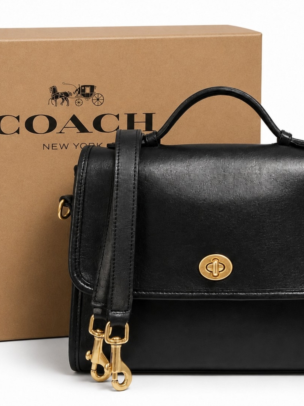 ****SOLD****Vintage 90s Coach Court Black Leather Turnlock Satchel